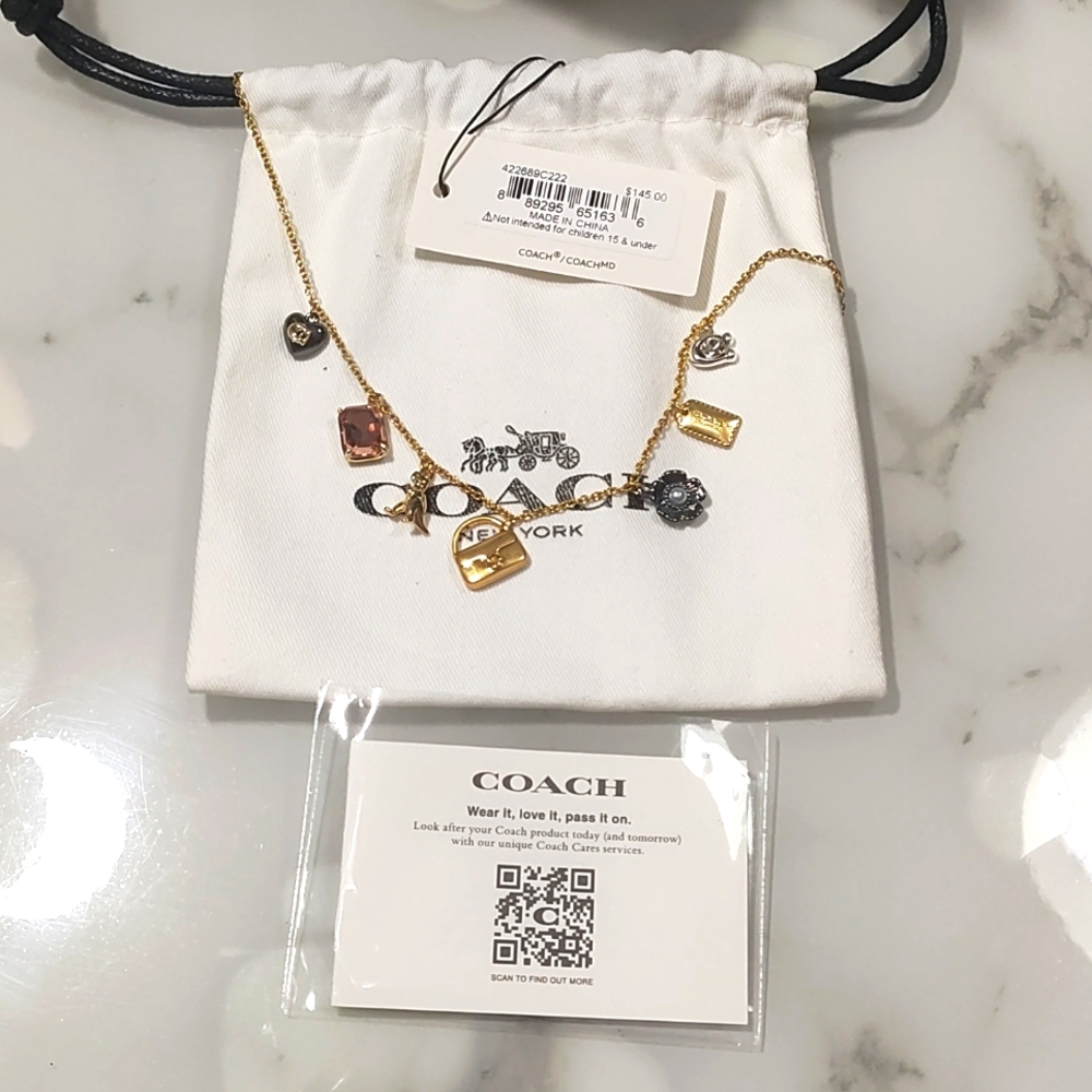 NWT COACH Mini Tabby Gold and Black Charm Necklace - Picture 8 of 10